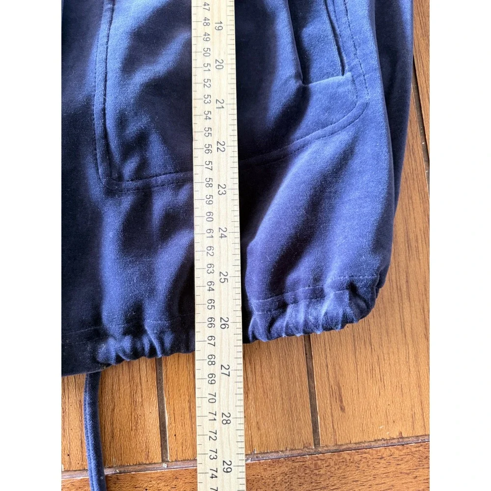 St.‎ John Spa Navy Blue Velour Velvet Zip Up Hooded Jacket Womens Medium M